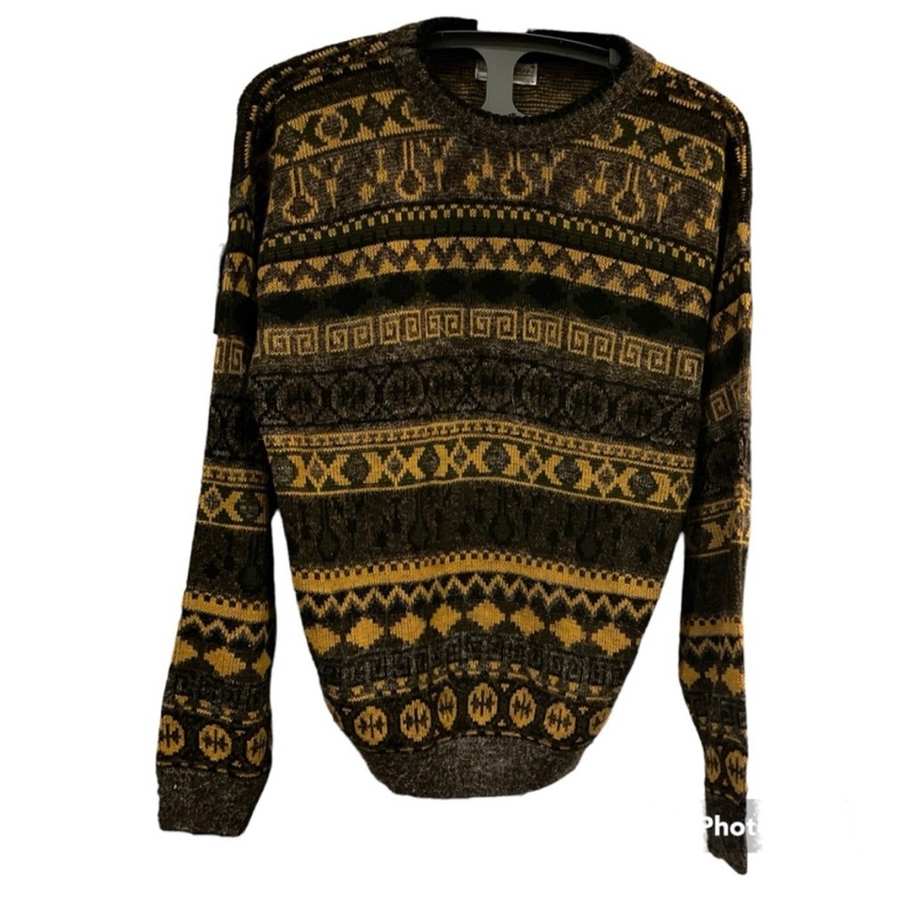 JJ Cochran Vintage Soft Boy Sweater L | Fuzzy Multi-Pattern 80s Vibes